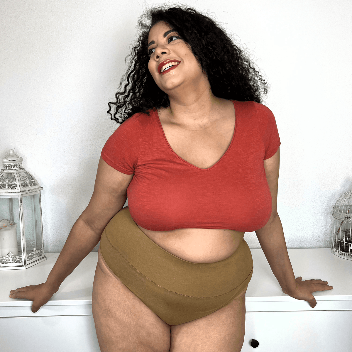 Organic Cotton Cheeky High Leg Knickers - Caramel