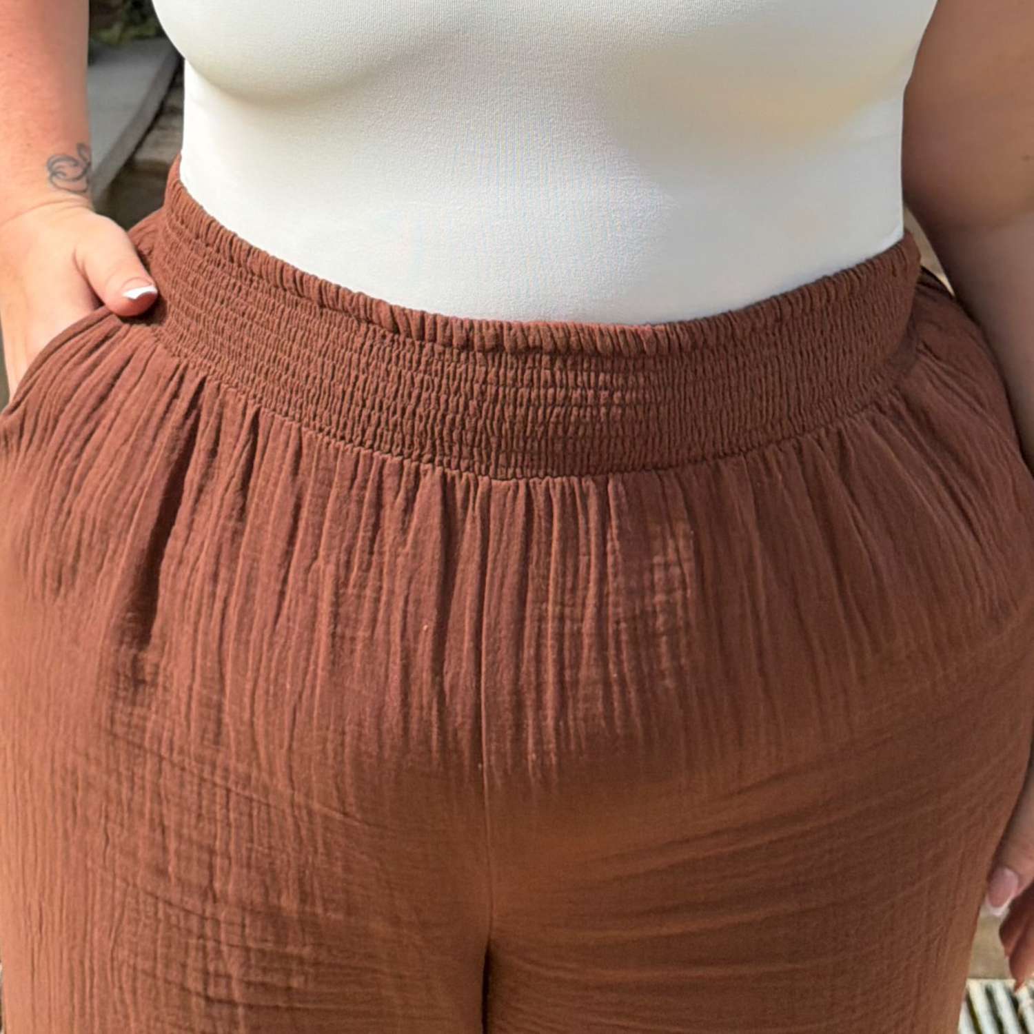 Noor Cotton Gauze Wide-Leg Trousers - Brown