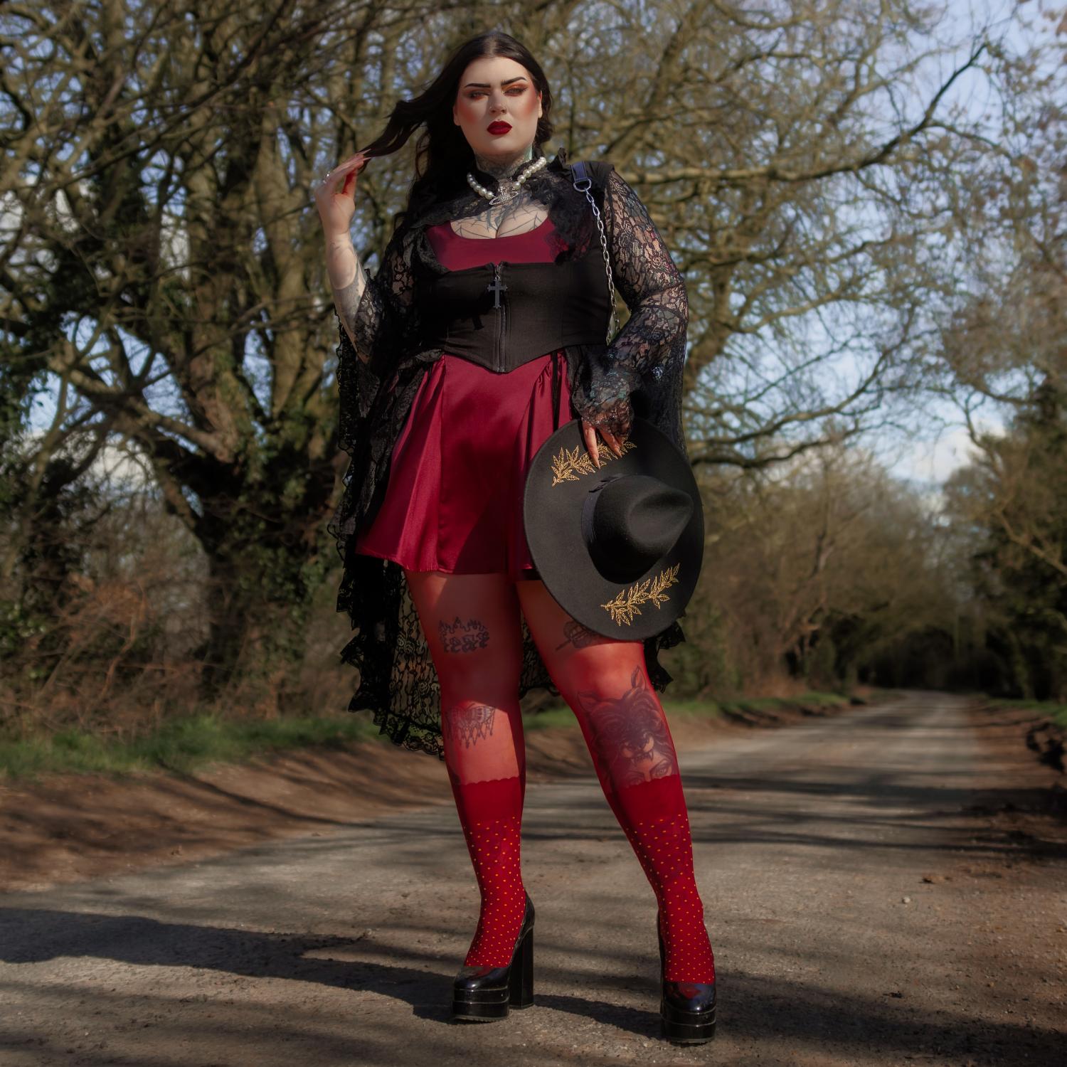 Seoul Chic Faux Sock Tights - Burgundy