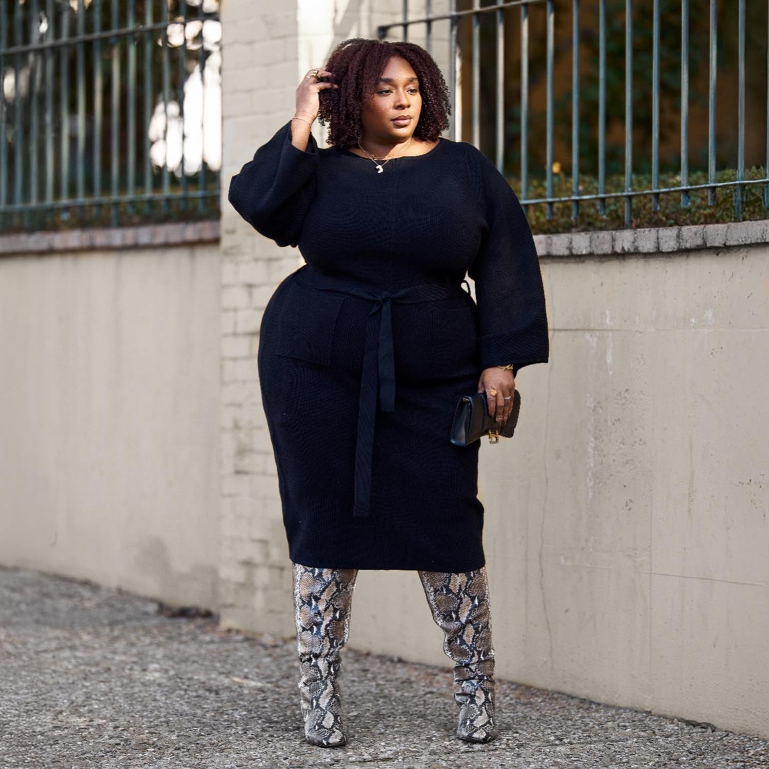 Robe mi-longue en maille cocon - Noir