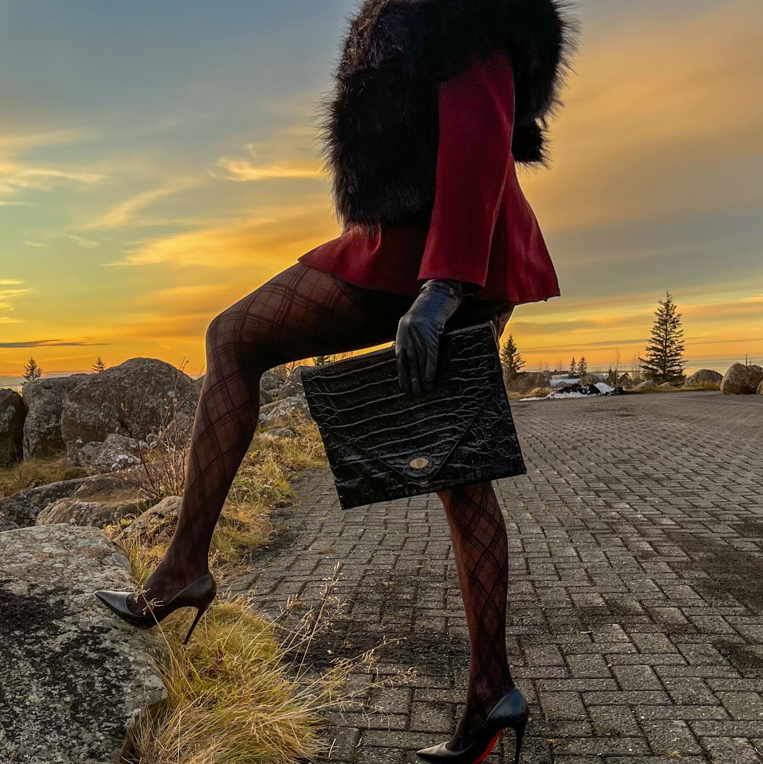 Mixed Denier Tights - Midnight Plaid