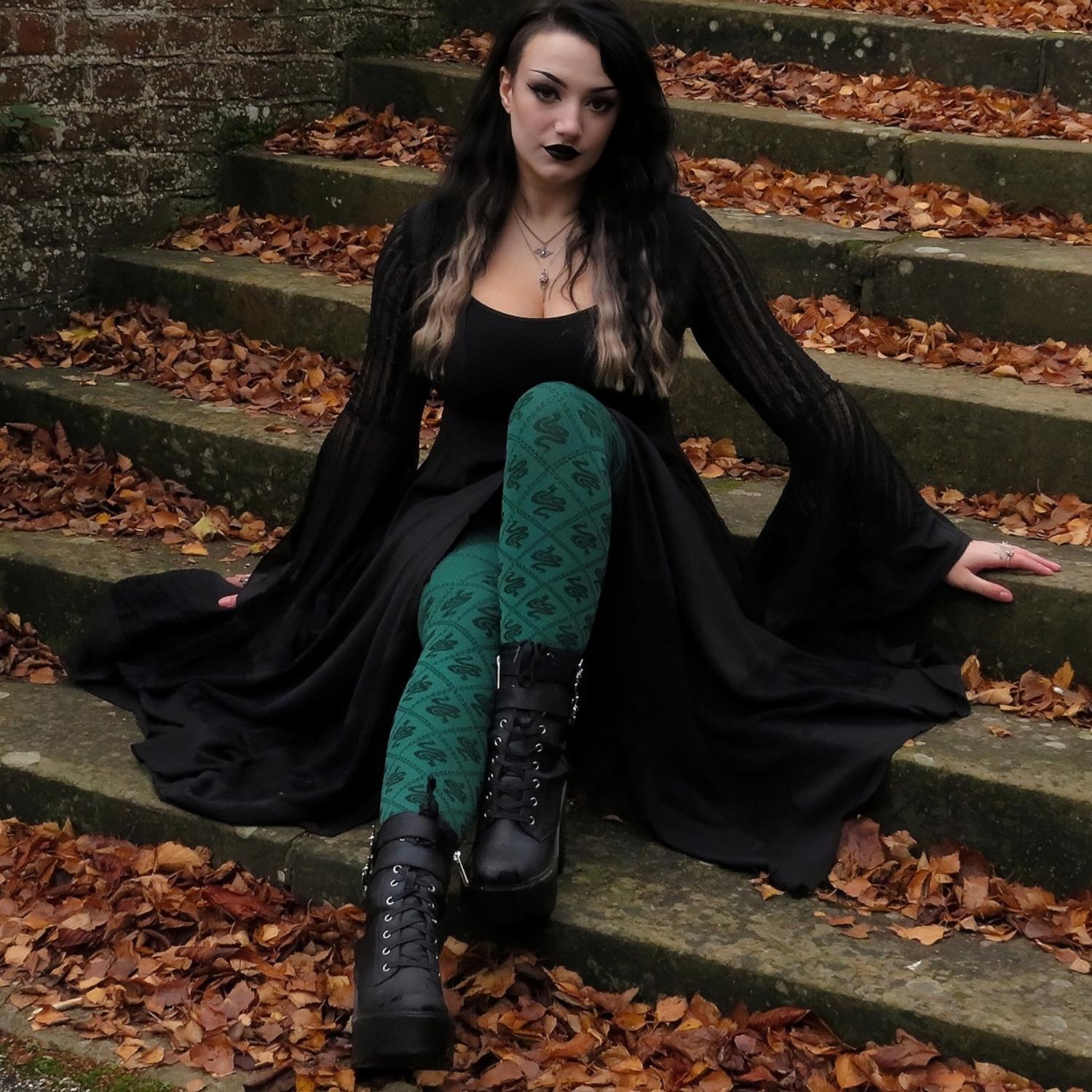 80 Denier Opaque Tights - Corra Snakes - Foliage Green