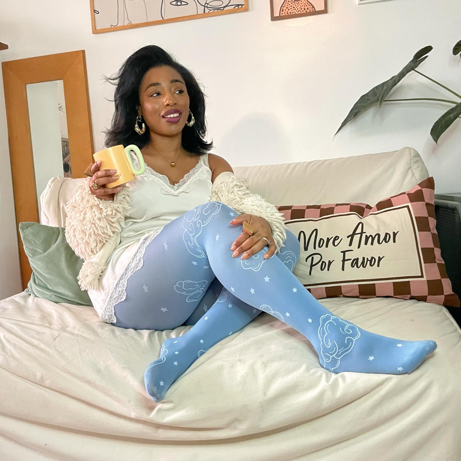 80 Denier Opaque Tights - Woodcut Clouds