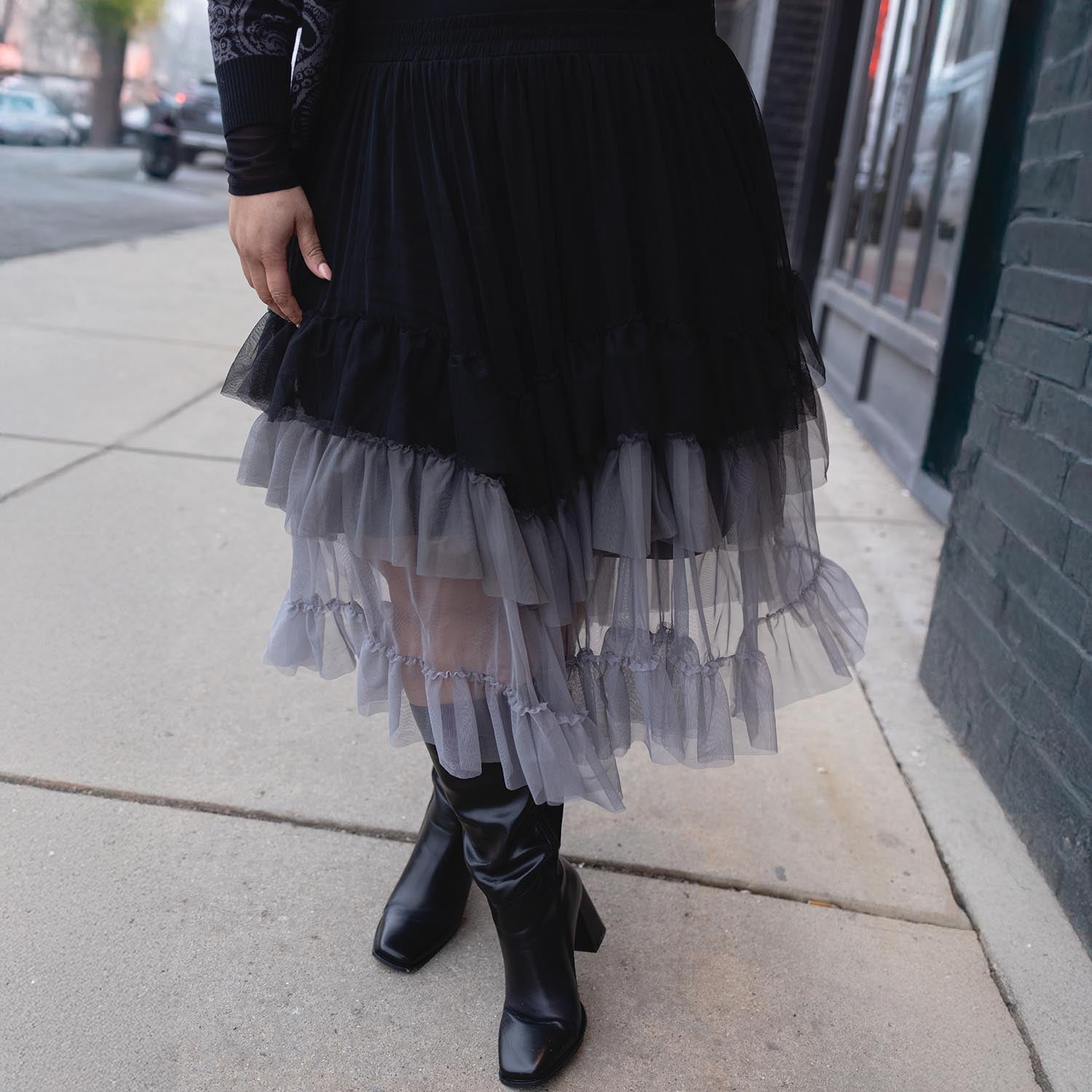 Mesh Maxi Skirt - Black Ombre