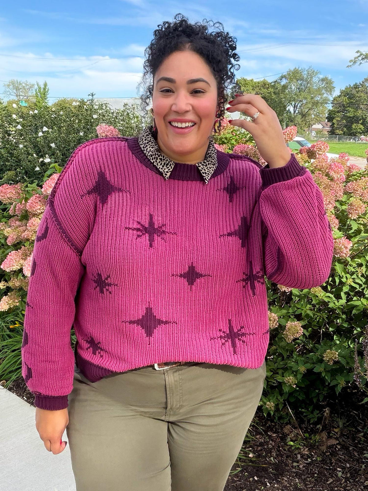 Chunky Knit Jumper - Stars - Pink/Purple