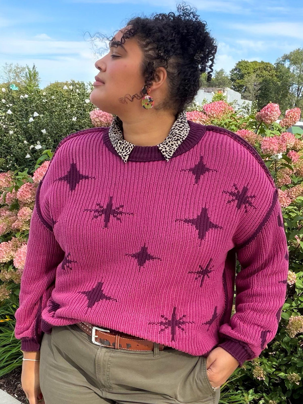 Chunky Knit Jumper - Stars - Pink/Purple