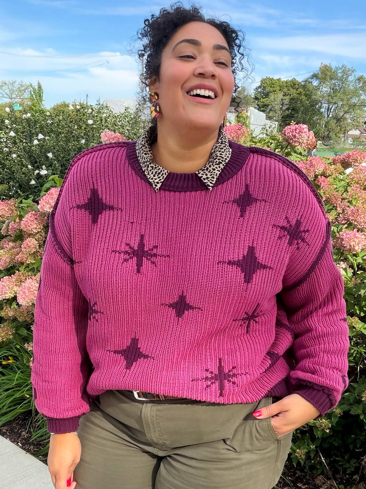 Chunky Knit Jumper - Stars - Pink/Purple