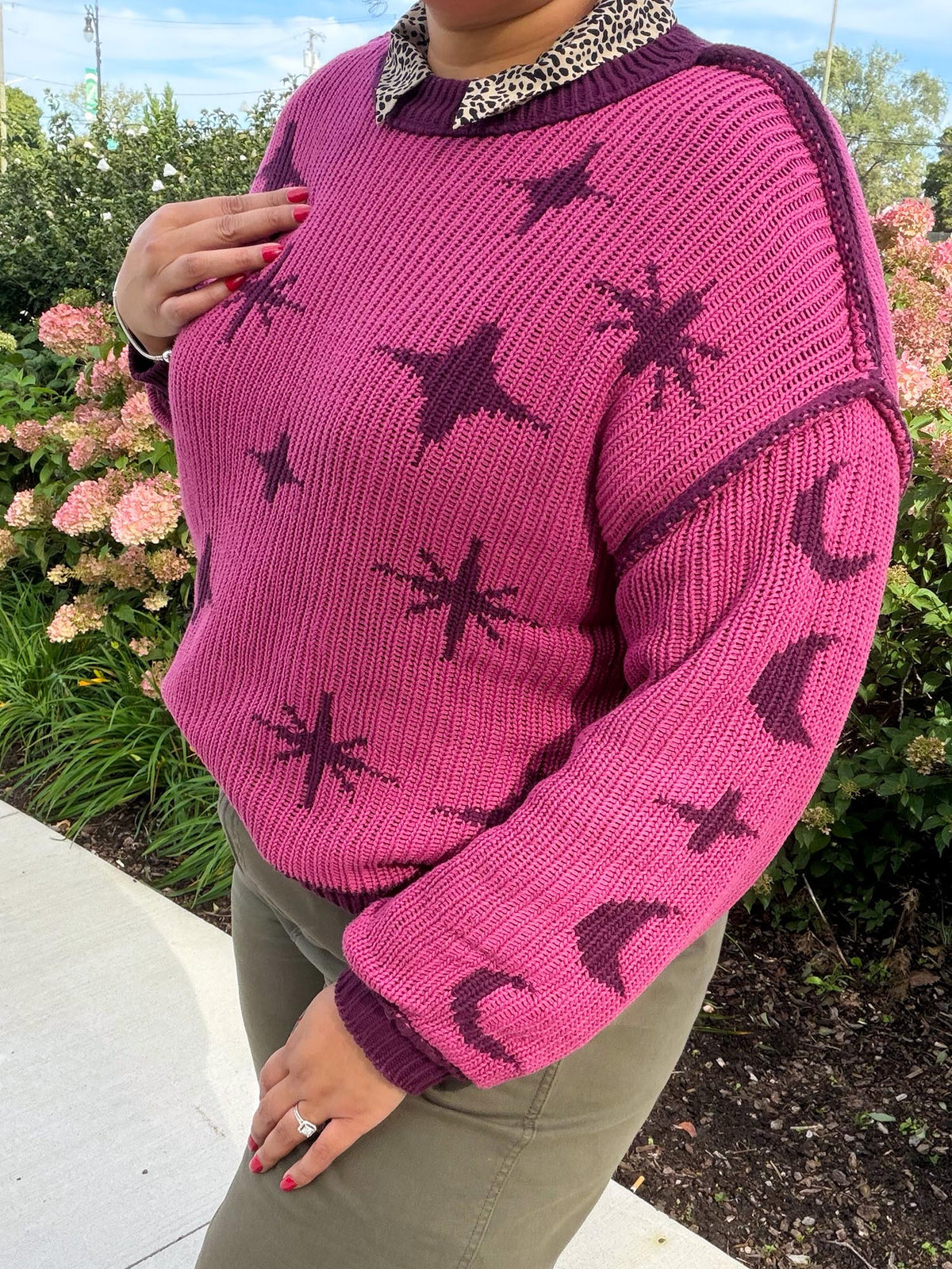 Chunky Knit Jumper - Stars - Pink/Purple