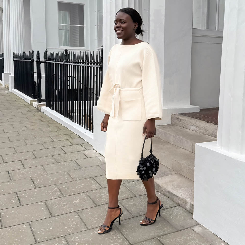 Vestido de capullo de punto midi - avena