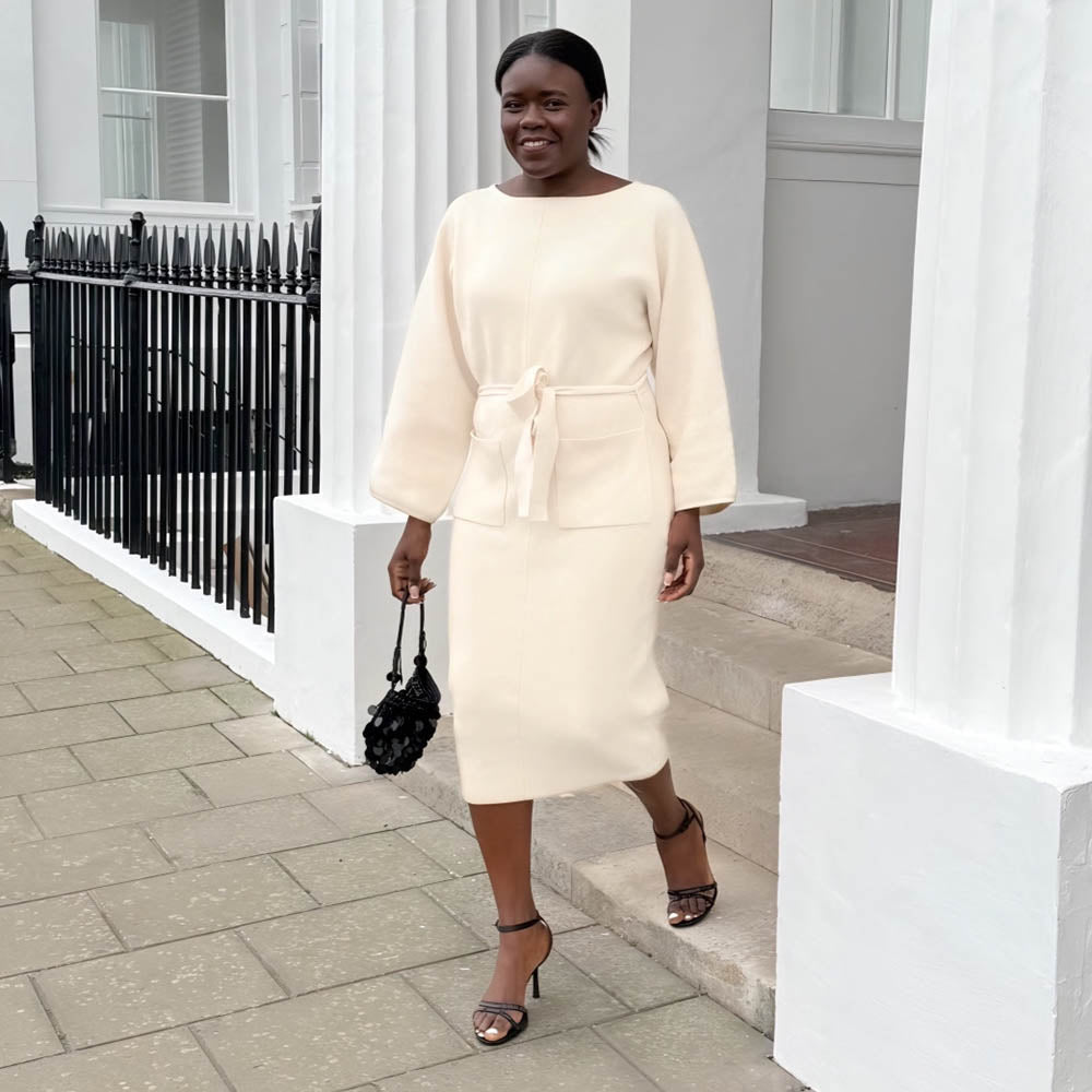 Vestido de capullo de punto midi - avena