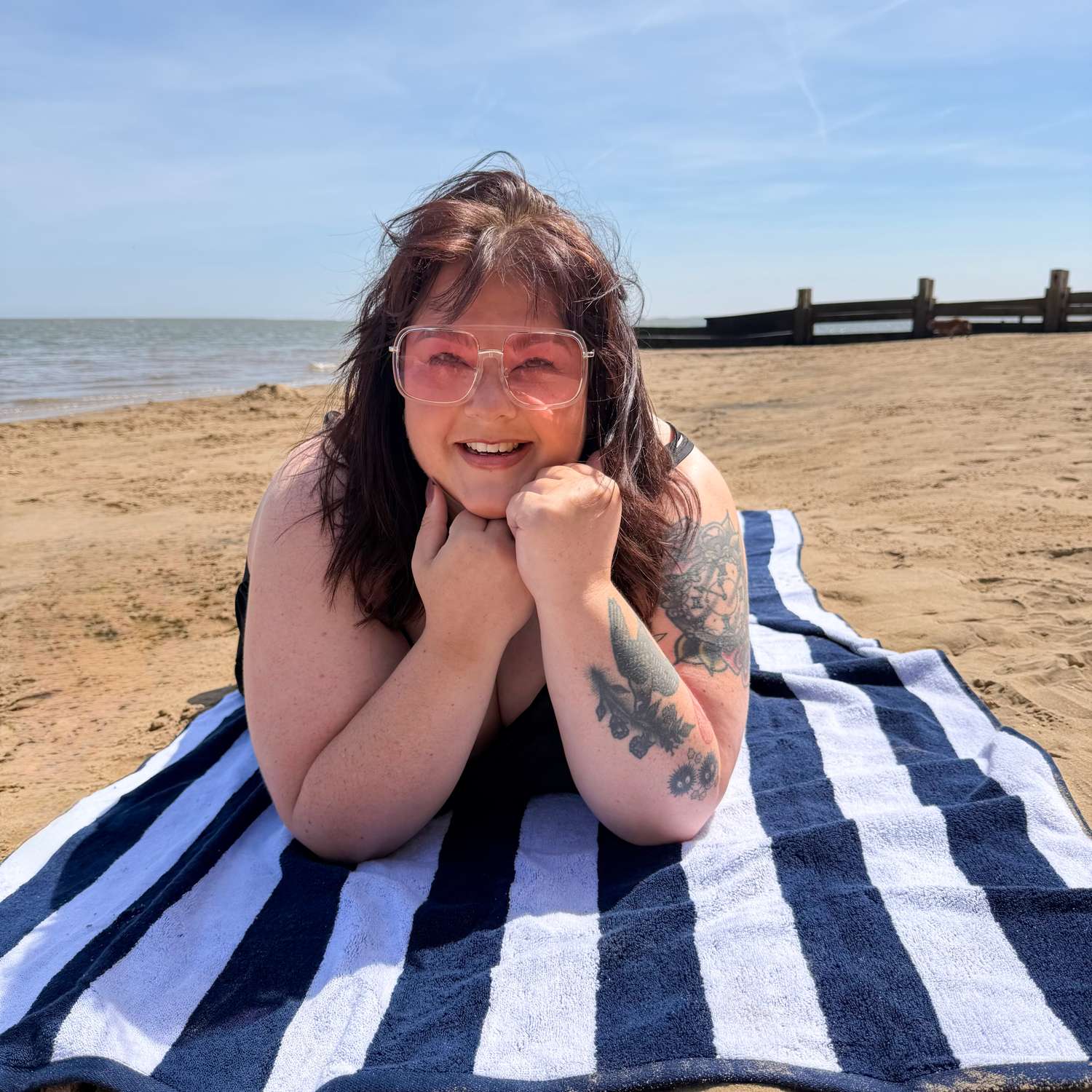 2-in-1 Beach Towel Bag - Navy and White Stripe