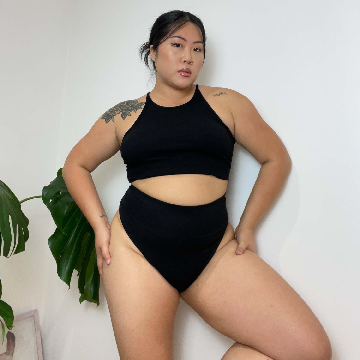 Braguitas de algodón orgánico de pierna alta - Negro