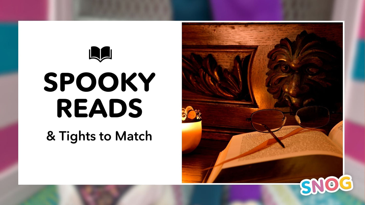 A blog banner with a spooky book and a title