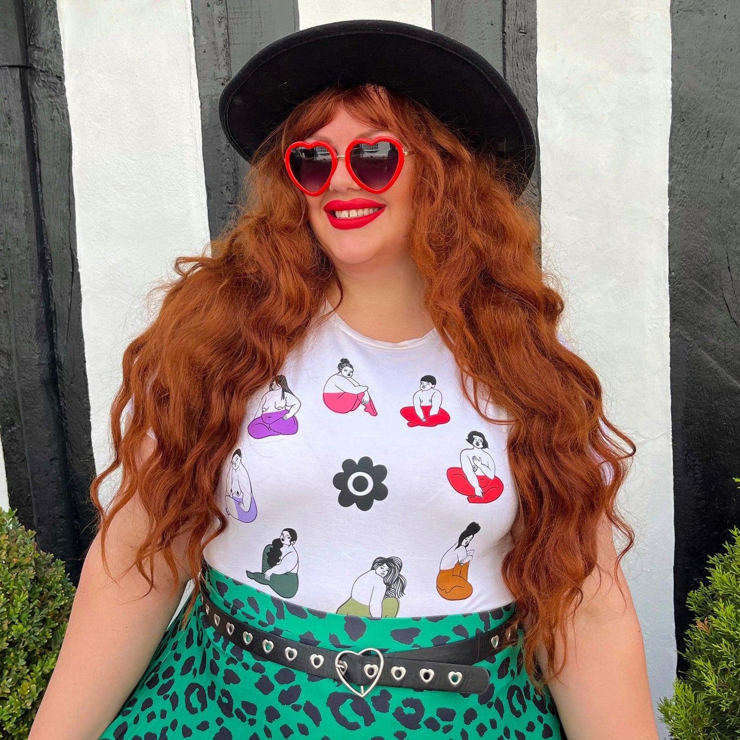 White Viscose T-shirt featuring a colourful retro 