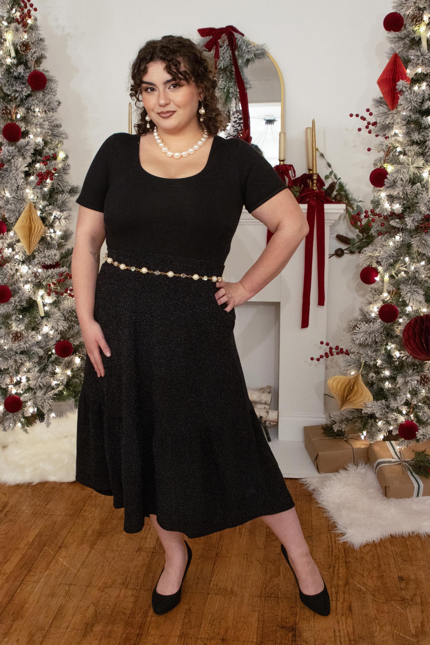 Jupe midi à volants en lurex - Noir