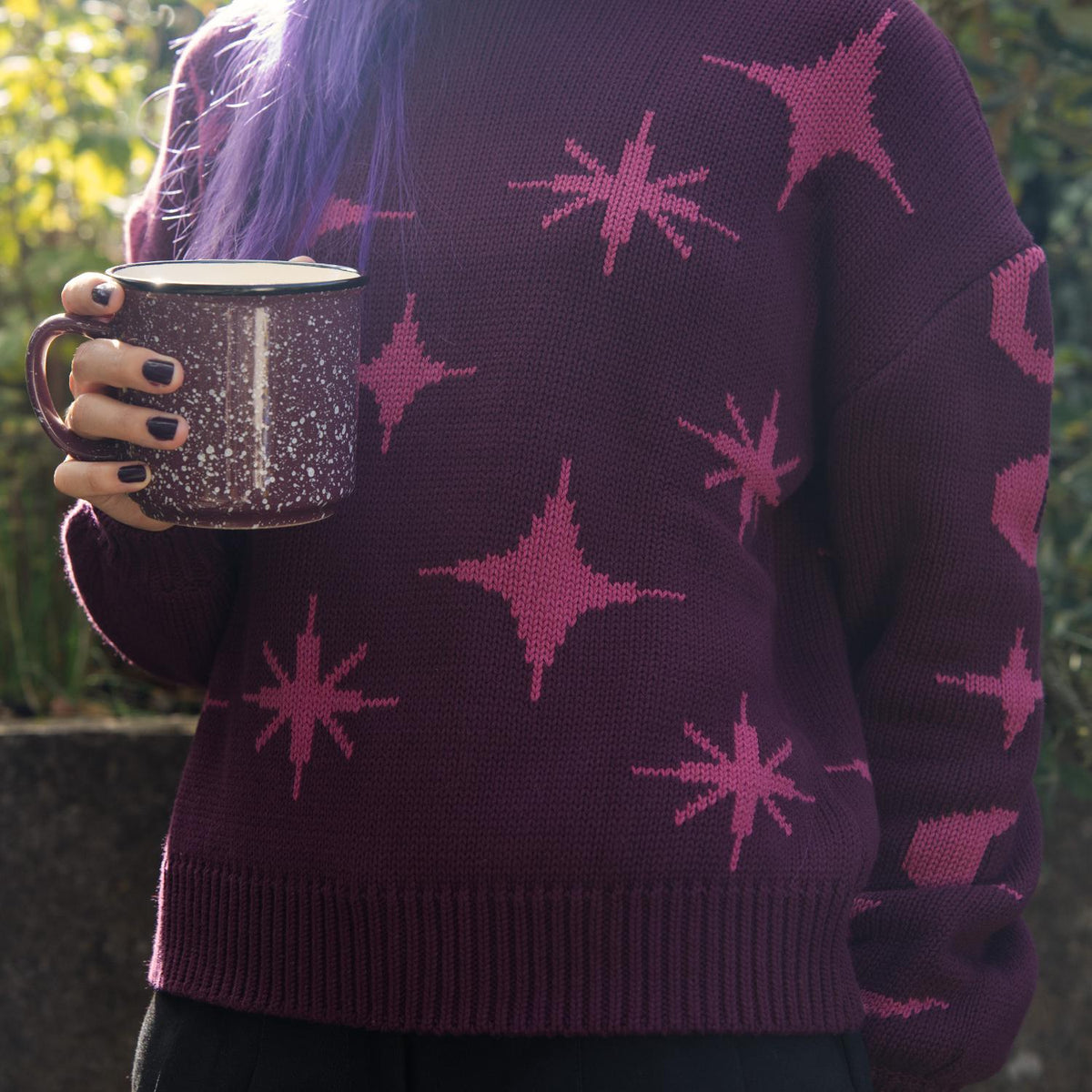 Chunky Knit Jumper - Stars - Pink/Purple