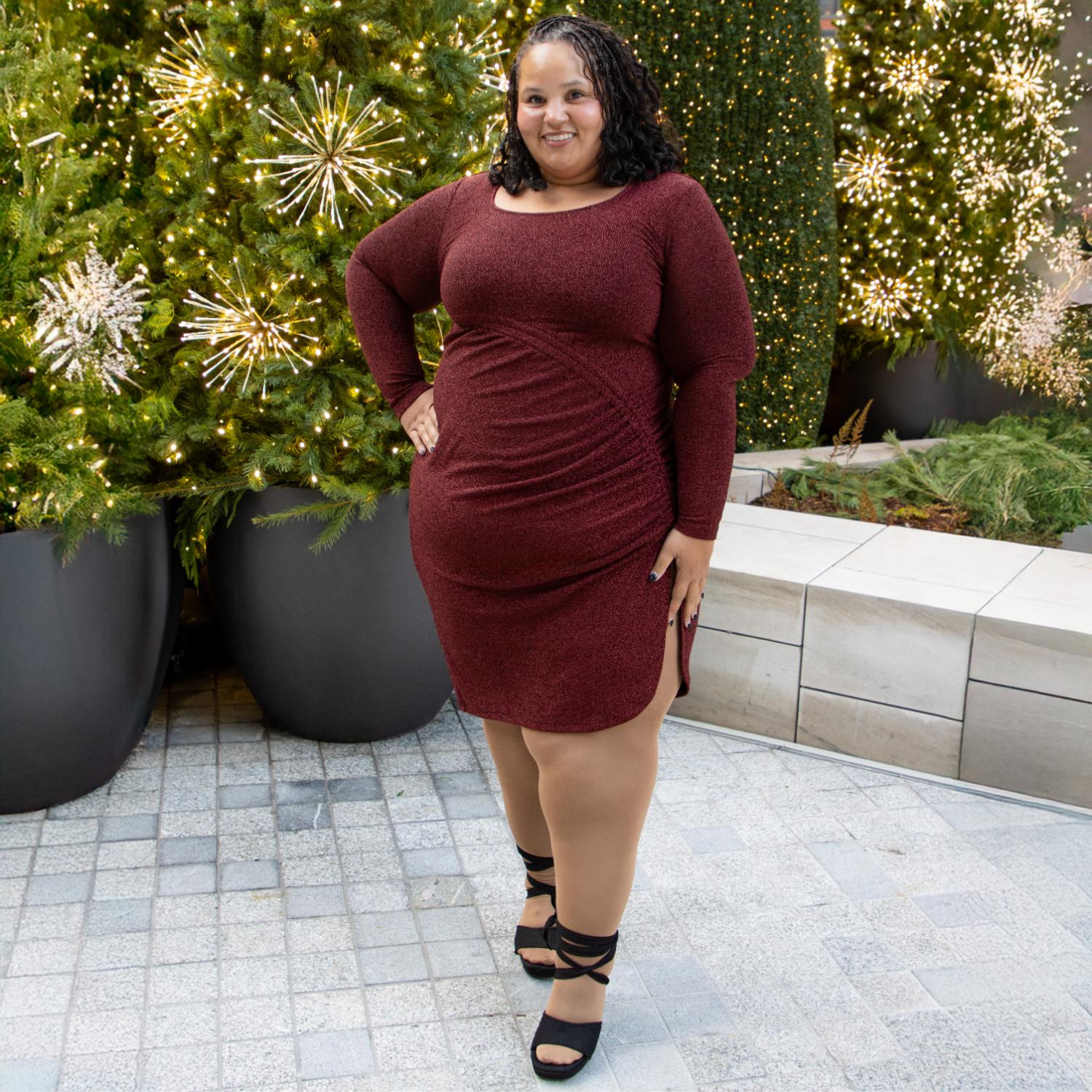 Robe à manches longues en lurex - Bordeaux