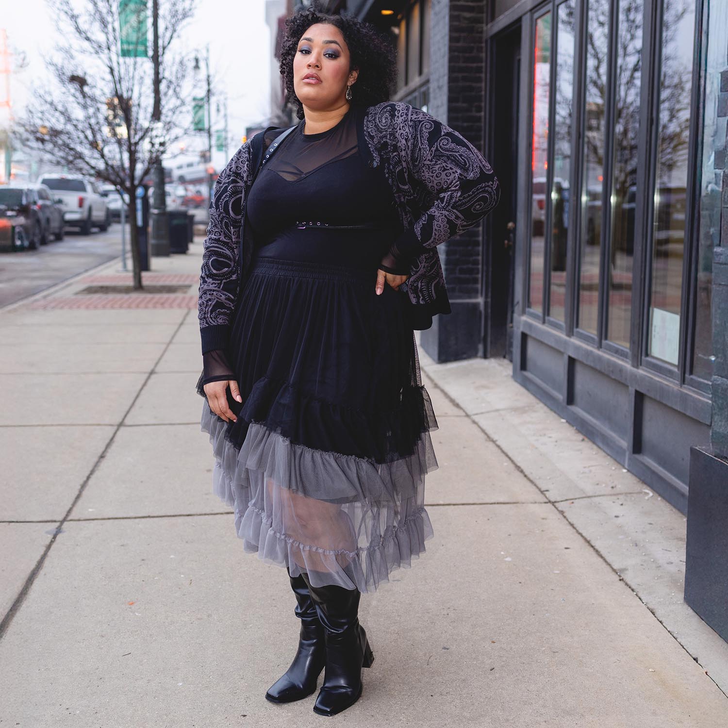 Mesh Maxi Skirt - Black Ombre