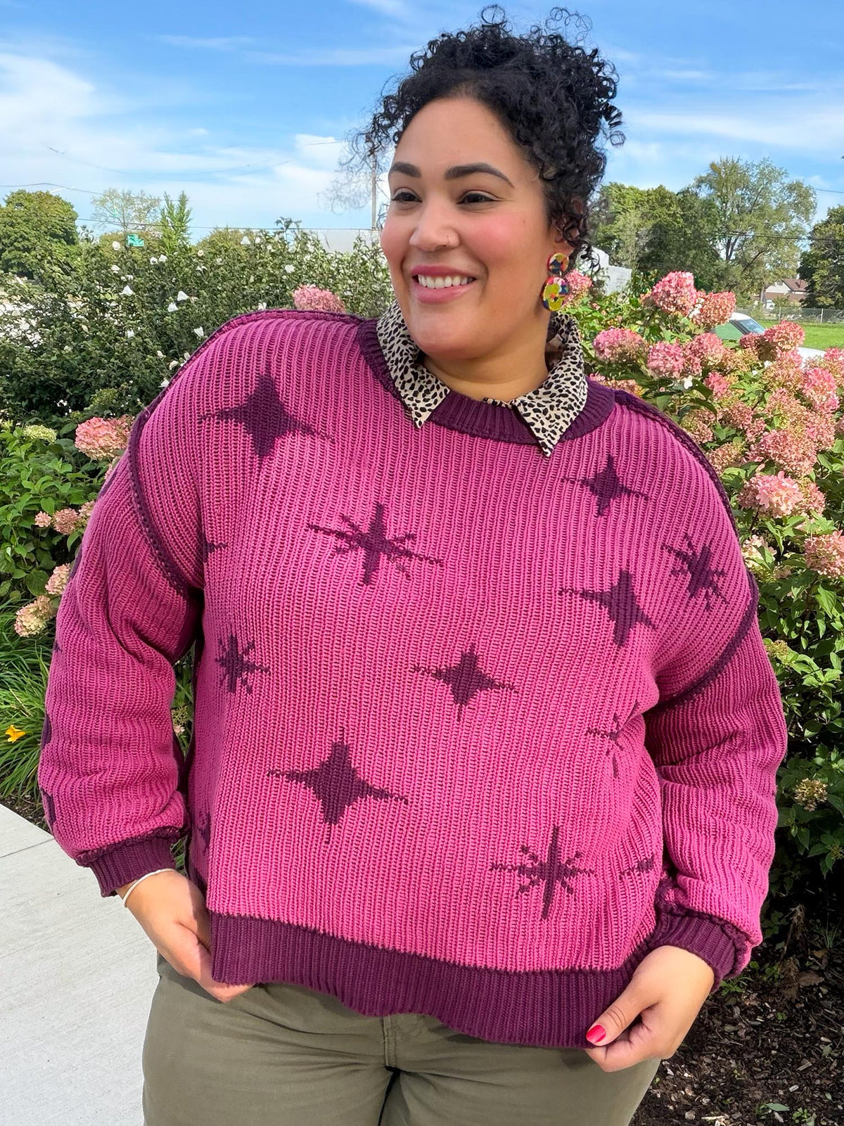 Chunky Knit Jumper - Stars - Pink/Purple