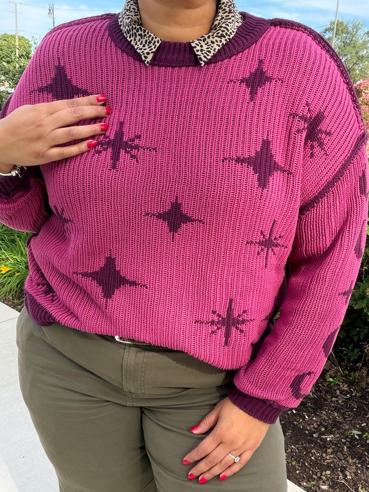 Chunky Knit Jumper - Stars - Pink/Purple