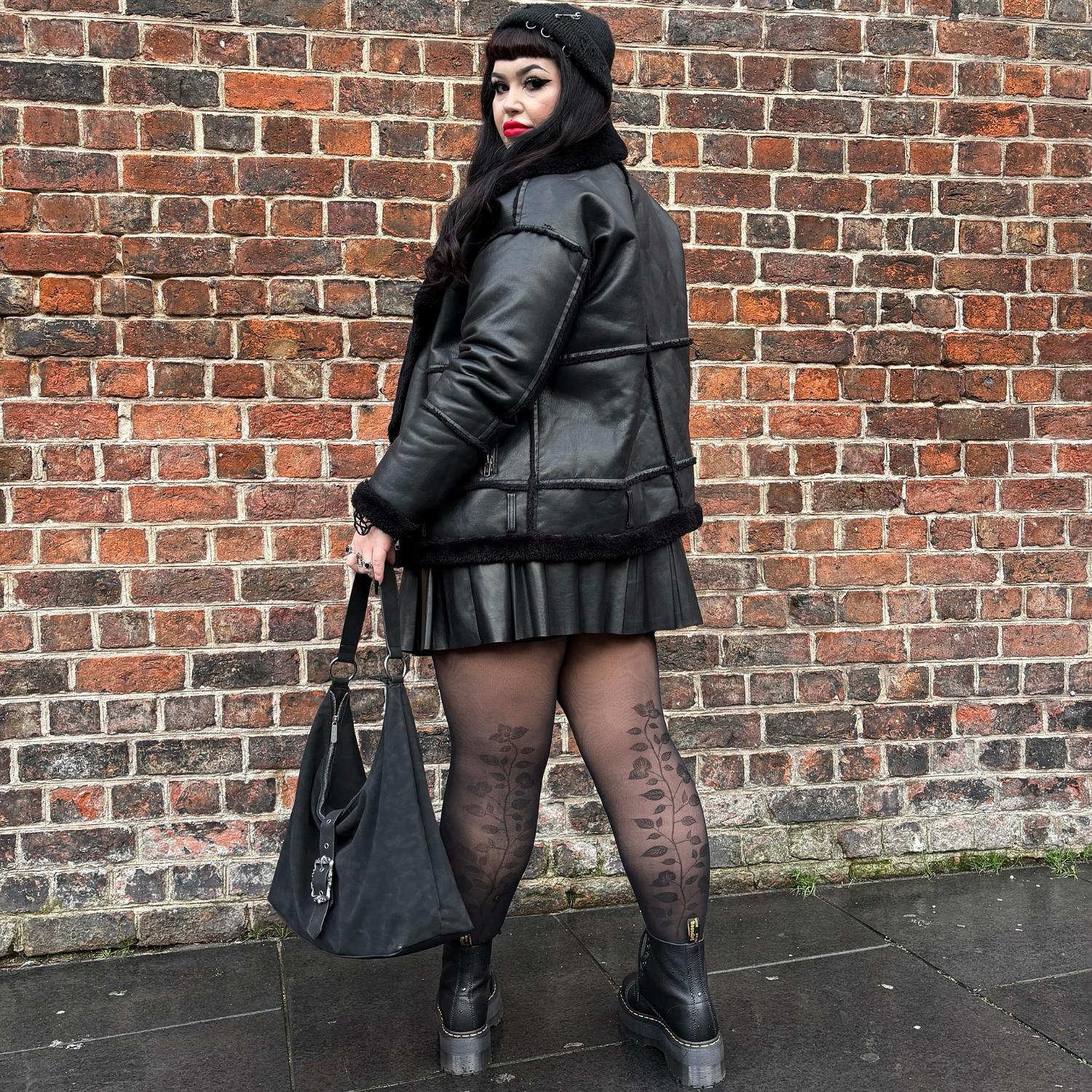 30 Denier Sheer Tights - Corra Bloom Flower Seam - Black