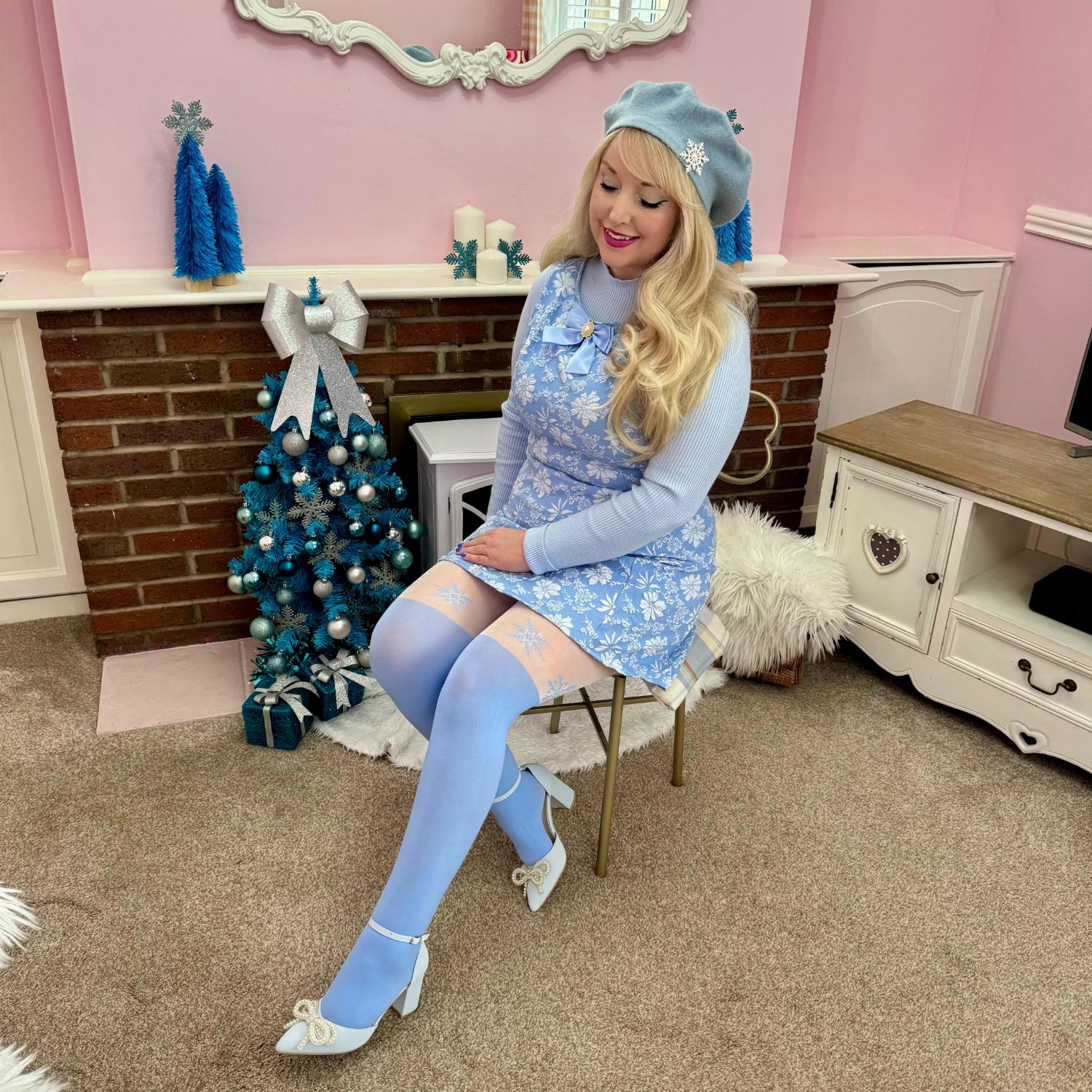 80 Denier Opaque Tights - Snowflake Garter