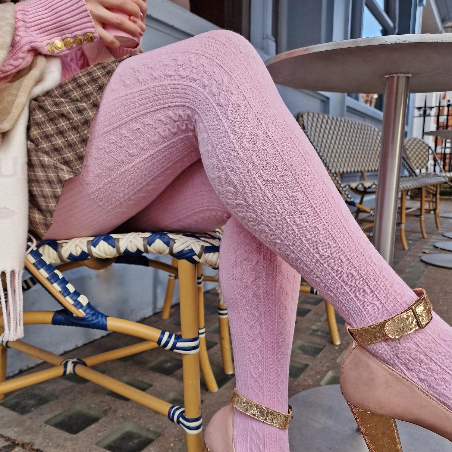 Grannies Cable Knit Wool Tights V2 - Piglet